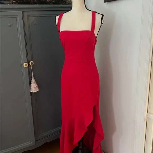 NWT Saints & Secrets Delighted Asymmetric Hem Maxi Dress Red - Picture 5 of 6